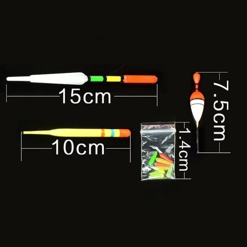 Set 15 flotteurs de pêche verticaux avec élastiques tailles et couleurs variées pour matériel de pêche