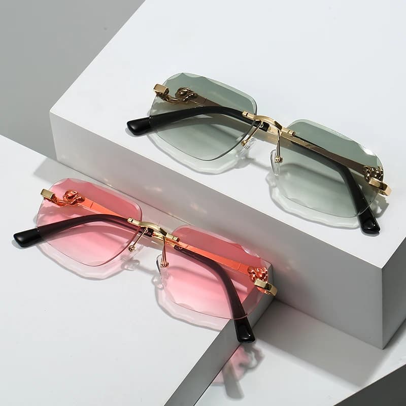 Lunettes soleil métal sans monture carrées femmes hommes qualité mode fête piscine UV400