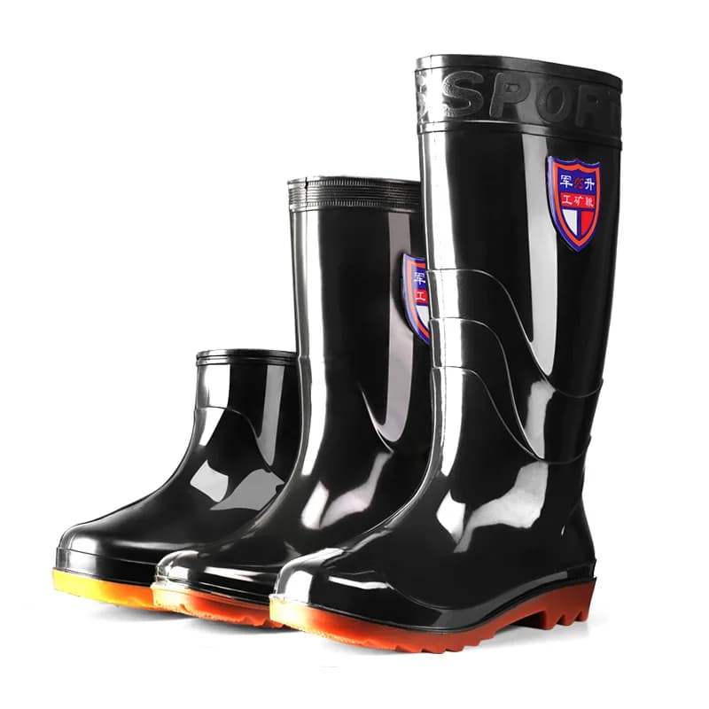 Bottes pluie hautes noires style militaire homme cuisine anti-dérapantes PVC longues chaussures aquatiques traditionnelles