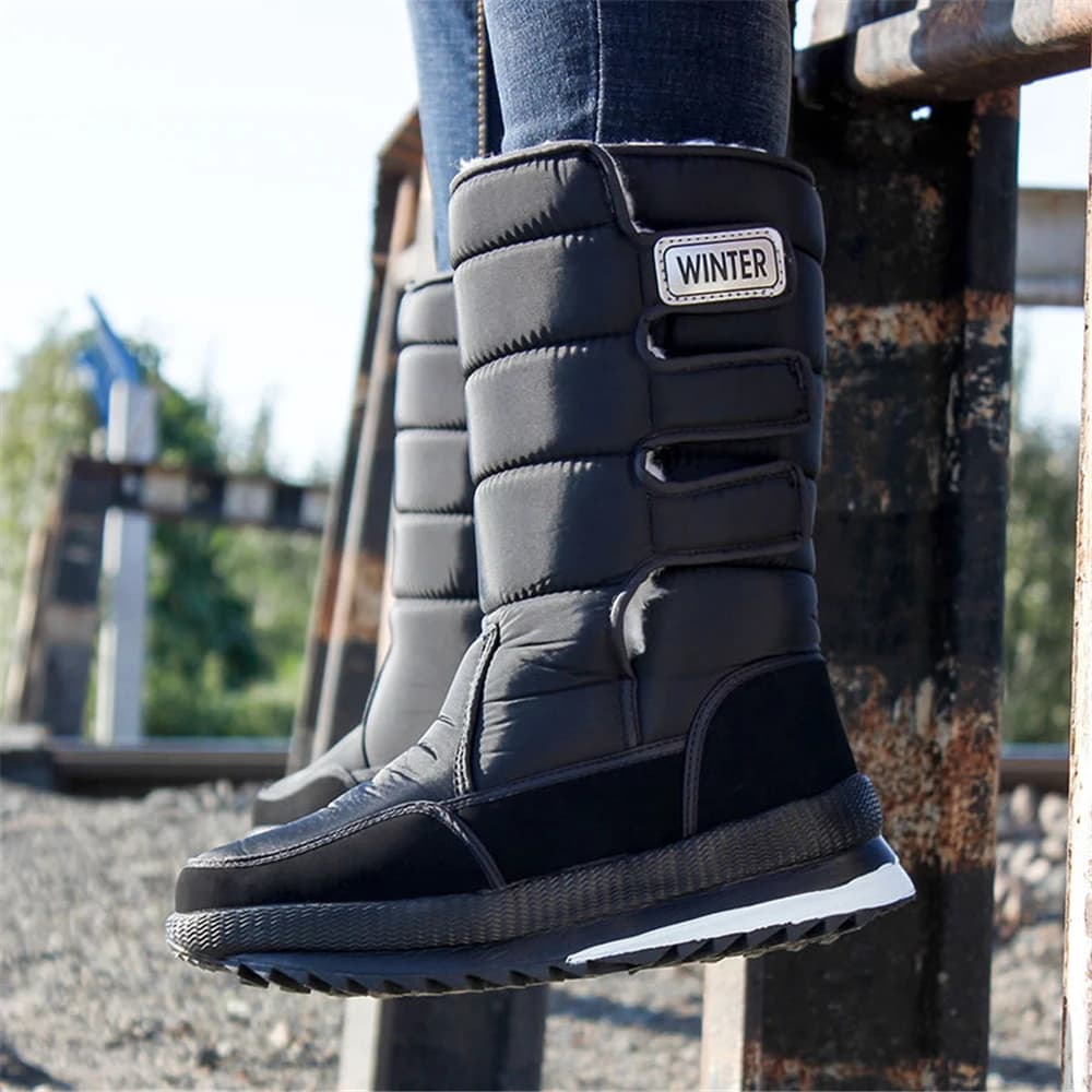 Bottes neige chaudes homme femme - Chaussures pêche chasse doublure polaire antidérapantes imperméables
