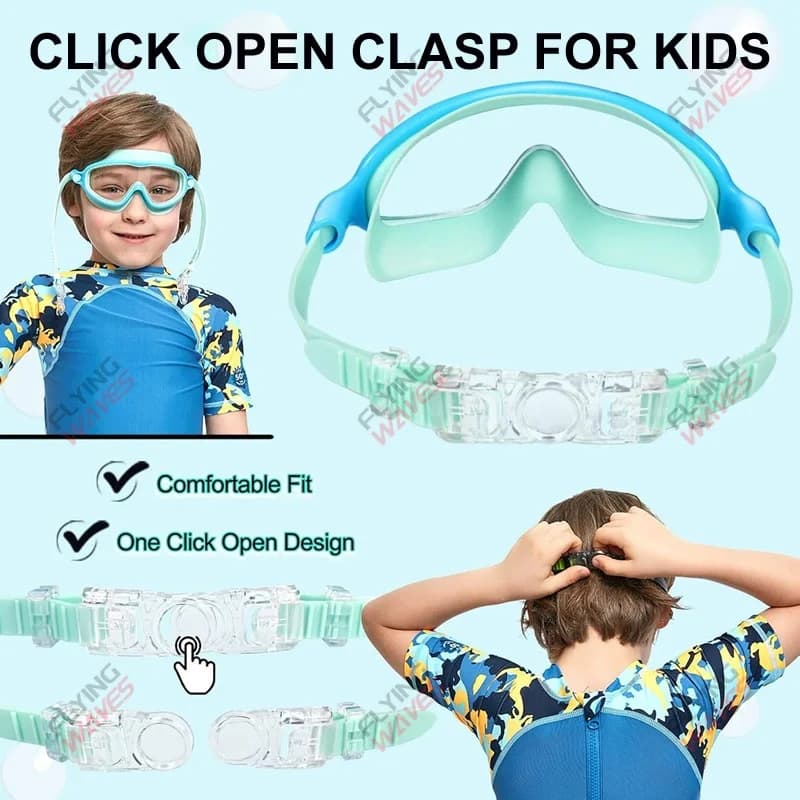 Lunettes de natation grand cadre vision large étanches anti-buée UV enfants 3-15 ans