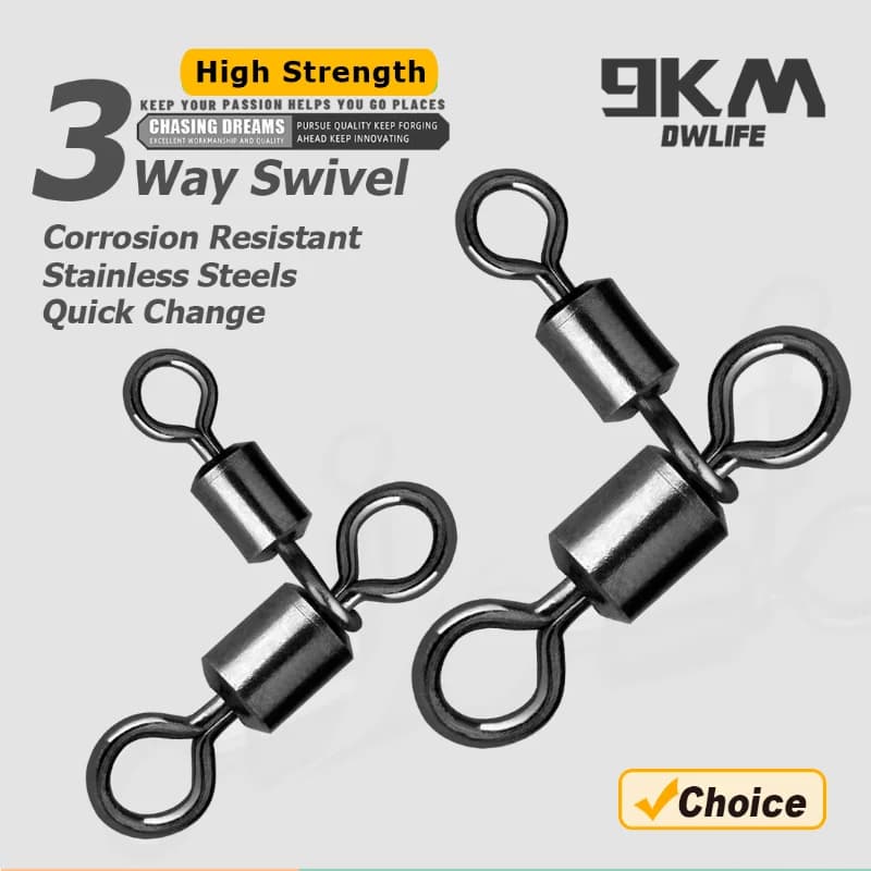 Swivels 3 Way 25-100Pcs - Émerillons Triple pour Pêche Traîne, Chat et Mer