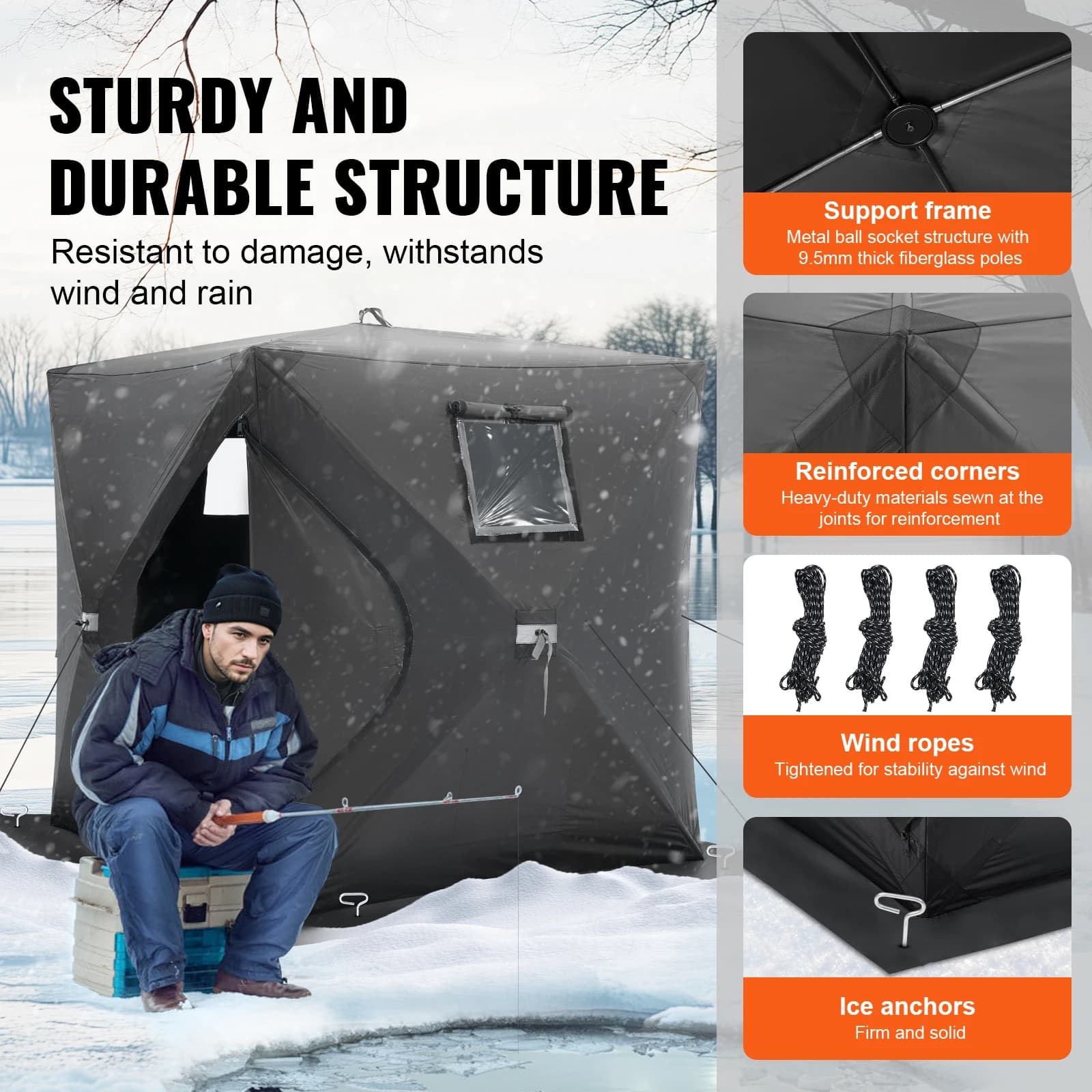 Abri de pêche sur glace portable 1-2 personnes SucceBuy pour pêche hivernale étanche