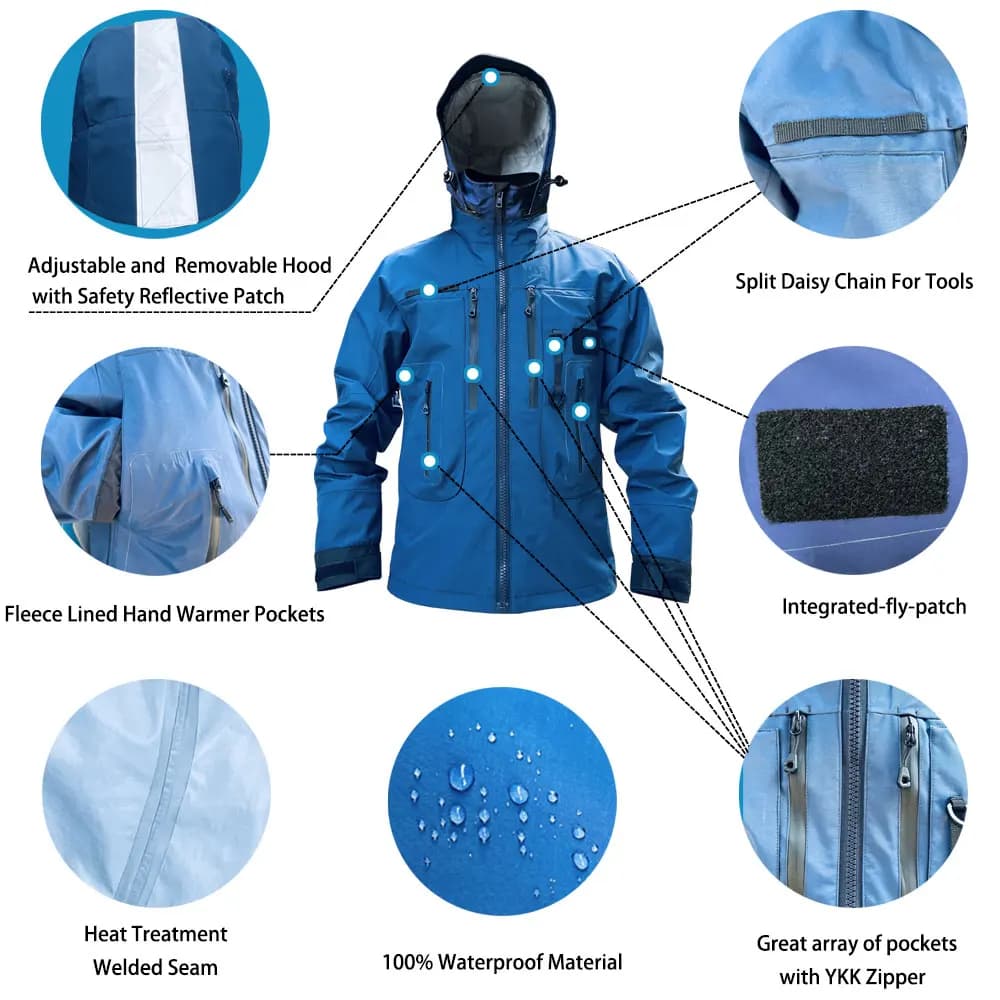 Veste de pêche imperméable et respirante 3L avec capuche pour wading et randonnée