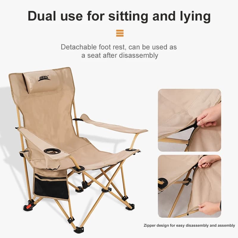 Chaise longue de camping BRS 2-en-1 pliable légère avec dossier inclinable et repose-pieds réglable extérieur