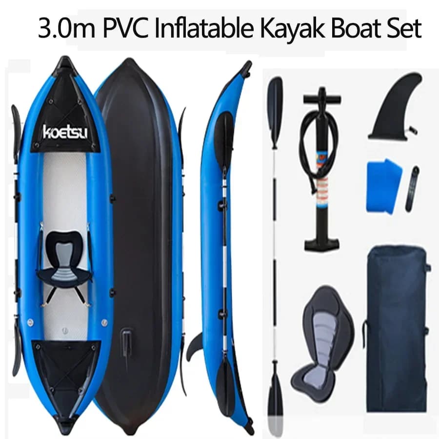 Kayak gonflable PVC KOETSU 1-2 personnes 3.0/3.7m - Canoë pêche rafting sports nautiques