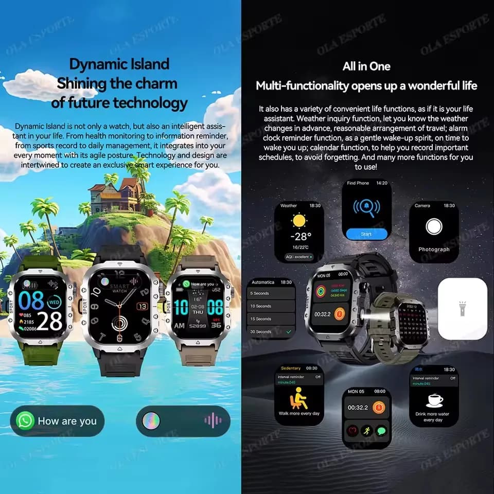 Montre connectée militaire 2025 GPS sport outdoor étanche surveillance fréquence cardiaque sommeil Android iOS