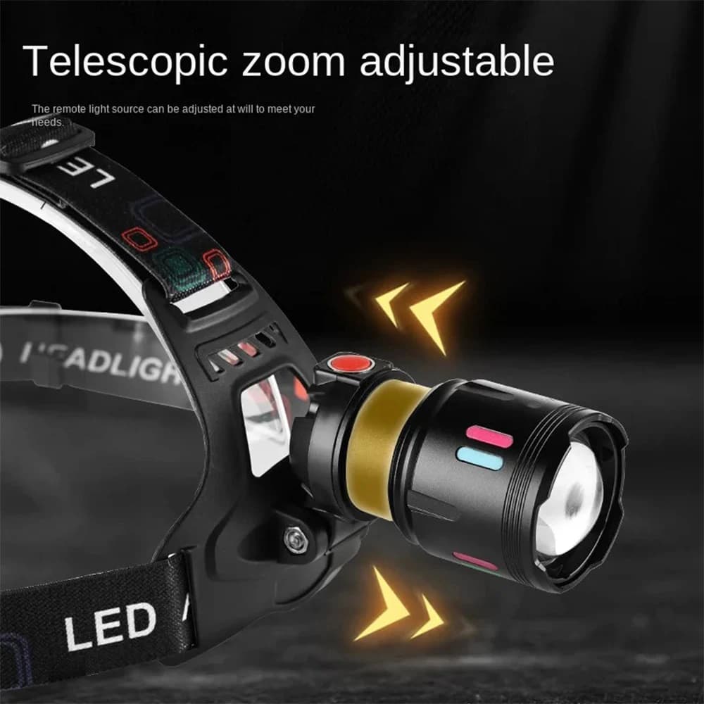 Lampe frontale laser blanche étanche USB rechargeable zoomable pour pêche en rivière et camping