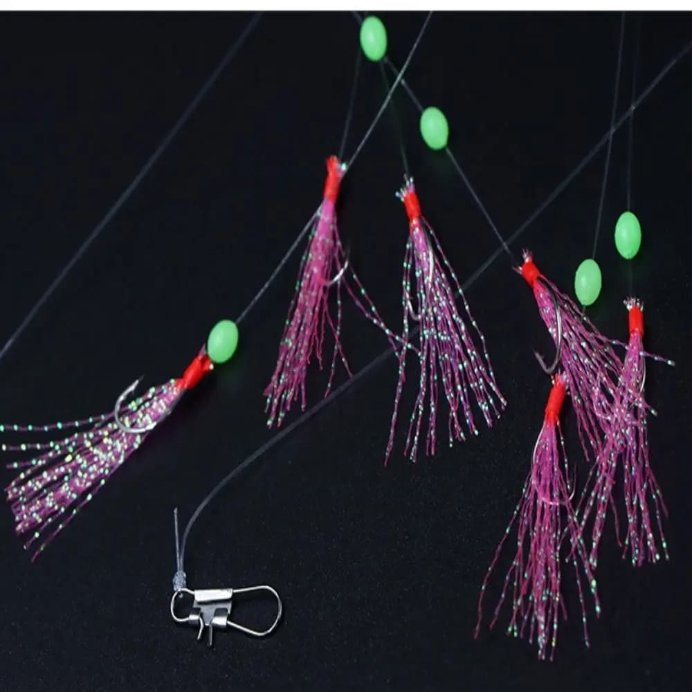 Hameçons lumineux Feathers Fishing pour bar et morue - Sabiki rigs pêche eau douce et mer - Leurres trebles
