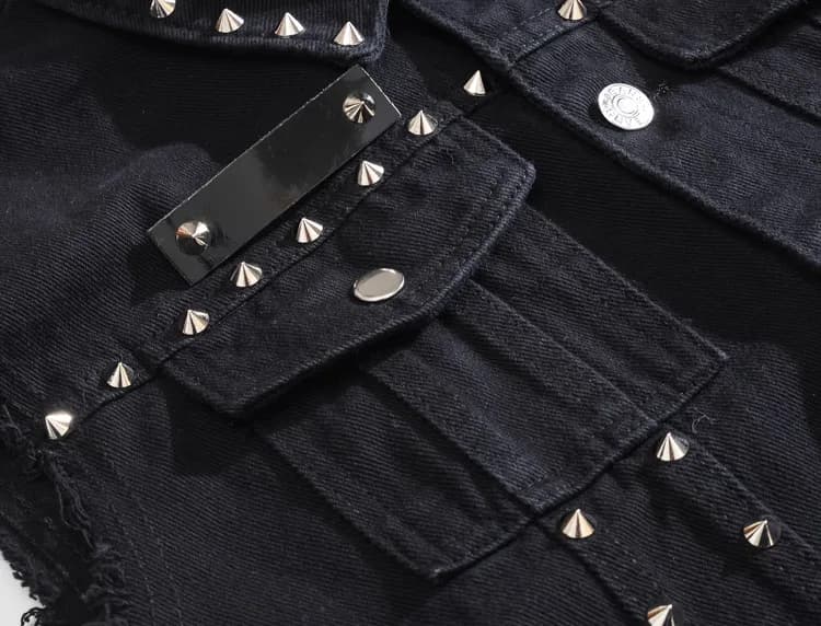 Veste denim rivetée punk pêche printemps slim fit sans manches grande taille 6XL veston homme