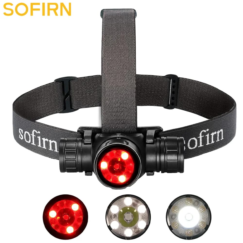 Lampe frontale Sofirn HS21 LED SFT40 2000lm rouge pour pêche - recharge USB C avec capteur infrarouge
