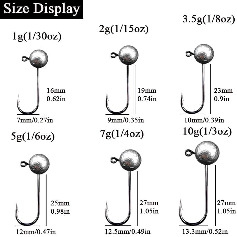 Têtes plombées jig head 10 pièces poids variés 1g à 10g pour leurres souples fishing