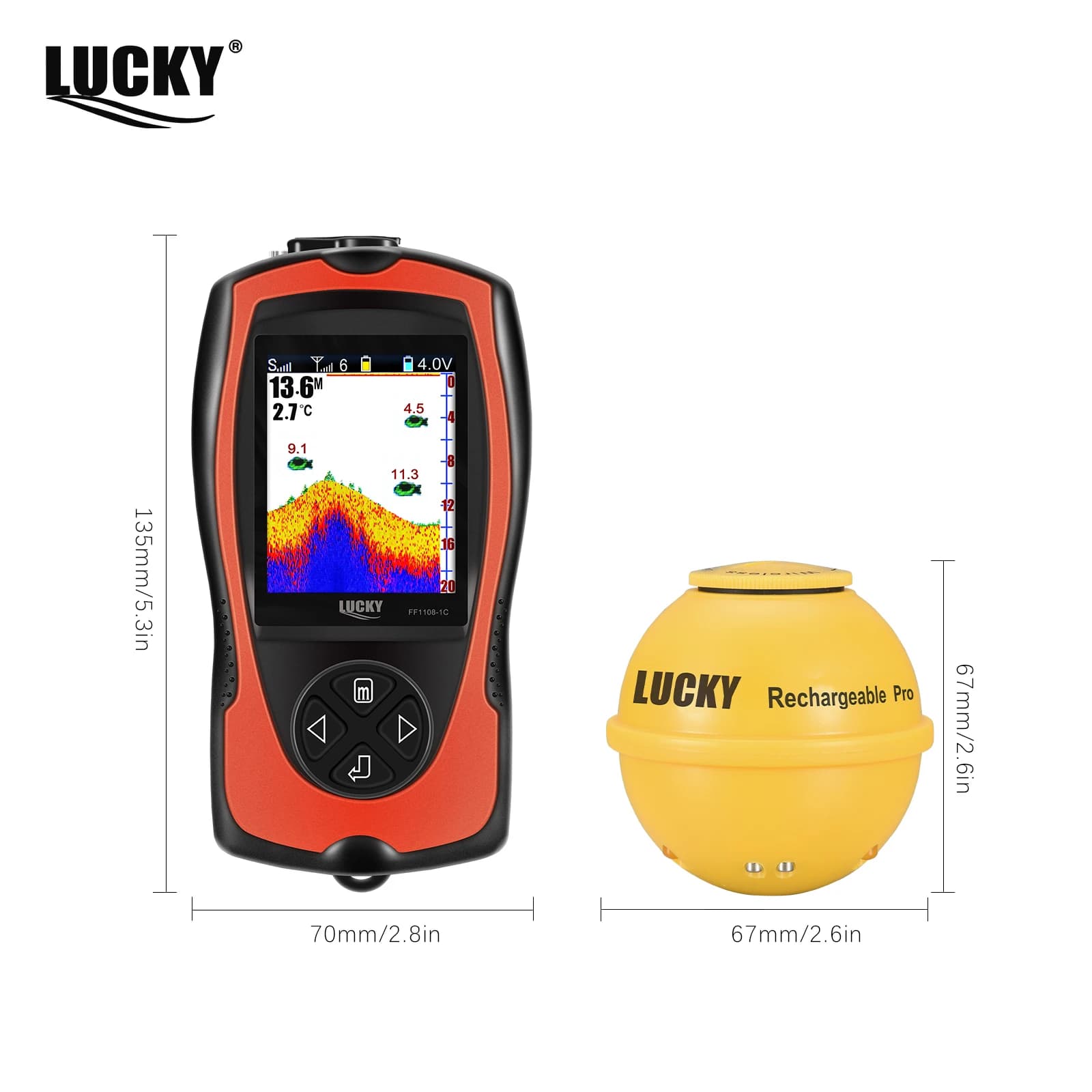 LUCKY FF1108-1CWLA Sonar Sans Fil Rechargeable Pêche 45M Profondeur Eau Échosondeur Détecteur Portable Poissons