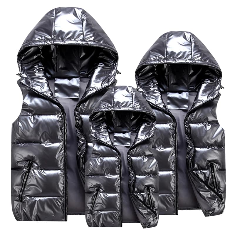 Veste sans manches polaire chaude hiver avec capuche pour homme femme enfant