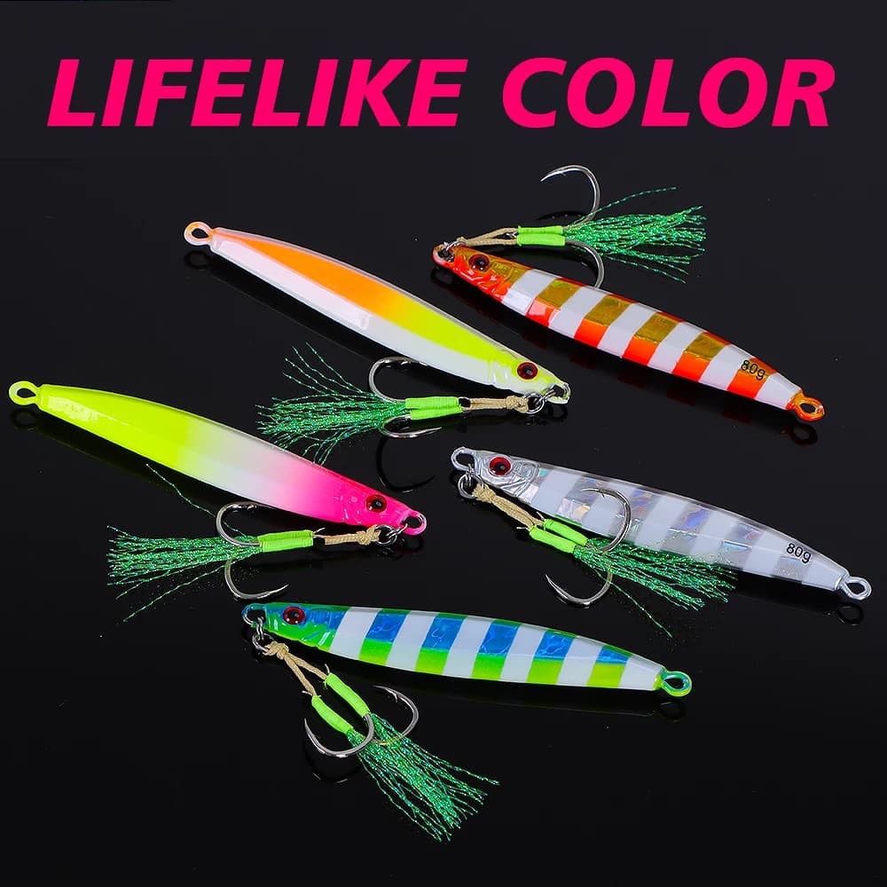 Jig TOLU 30-80g coulant rapide - Leurre de jigging lumineux pour pêche en mer et trolling