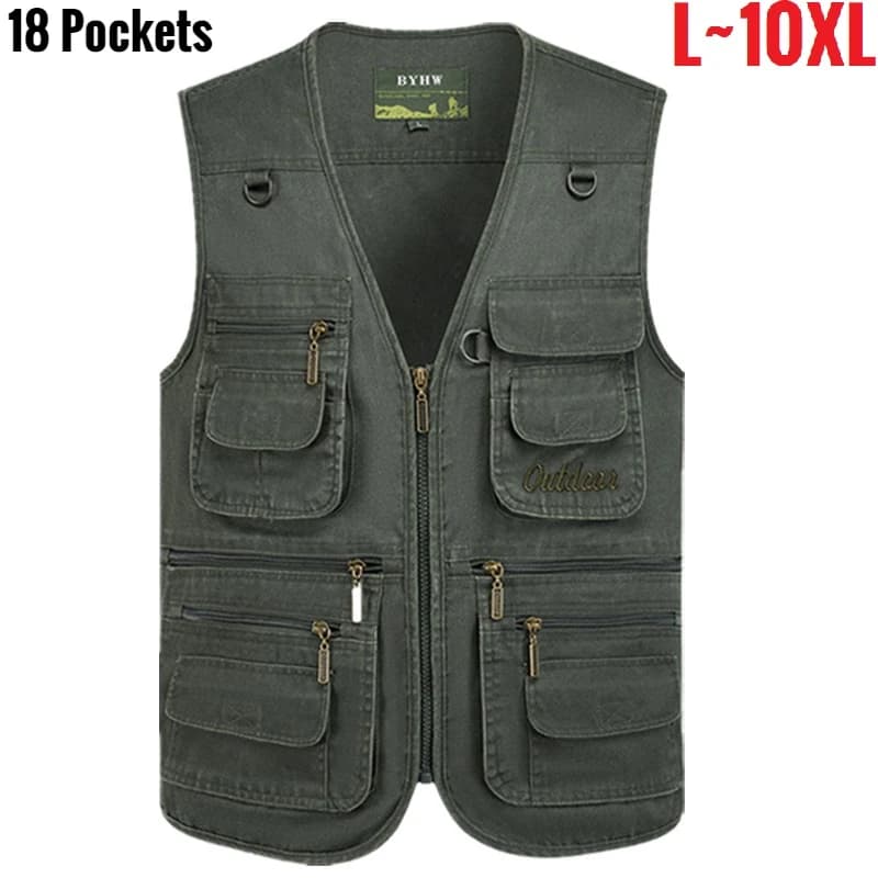 Veste homme multi-poches sans manches grande taille 10XL pêche travail extérieur printemps
