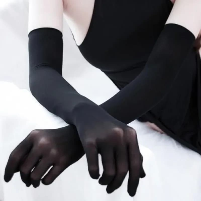 Gants cinq doigts transparents anti-accroche soie ultra-fins sans couture étiquette longue protection