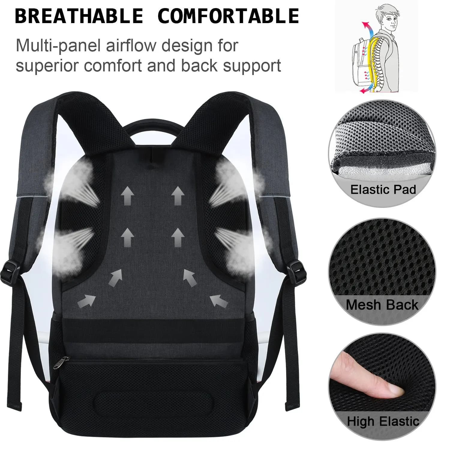 Sac à dos homme noir ergonomique grand volume - Sac photo randonnée étanche ordinateur montagne