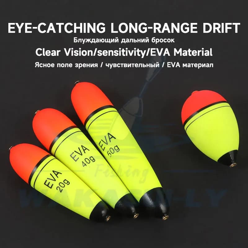 Flotteur coulissant grande portée pour bar et pêche en mer, avec bouchon fluorescent amovible et corps ventru
