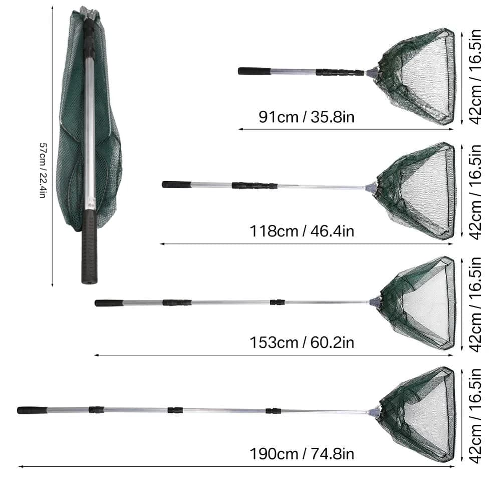 Filet de pêche télescopique 190 cm pliable pour carpe truite et pêche en mer avec grande épuisette