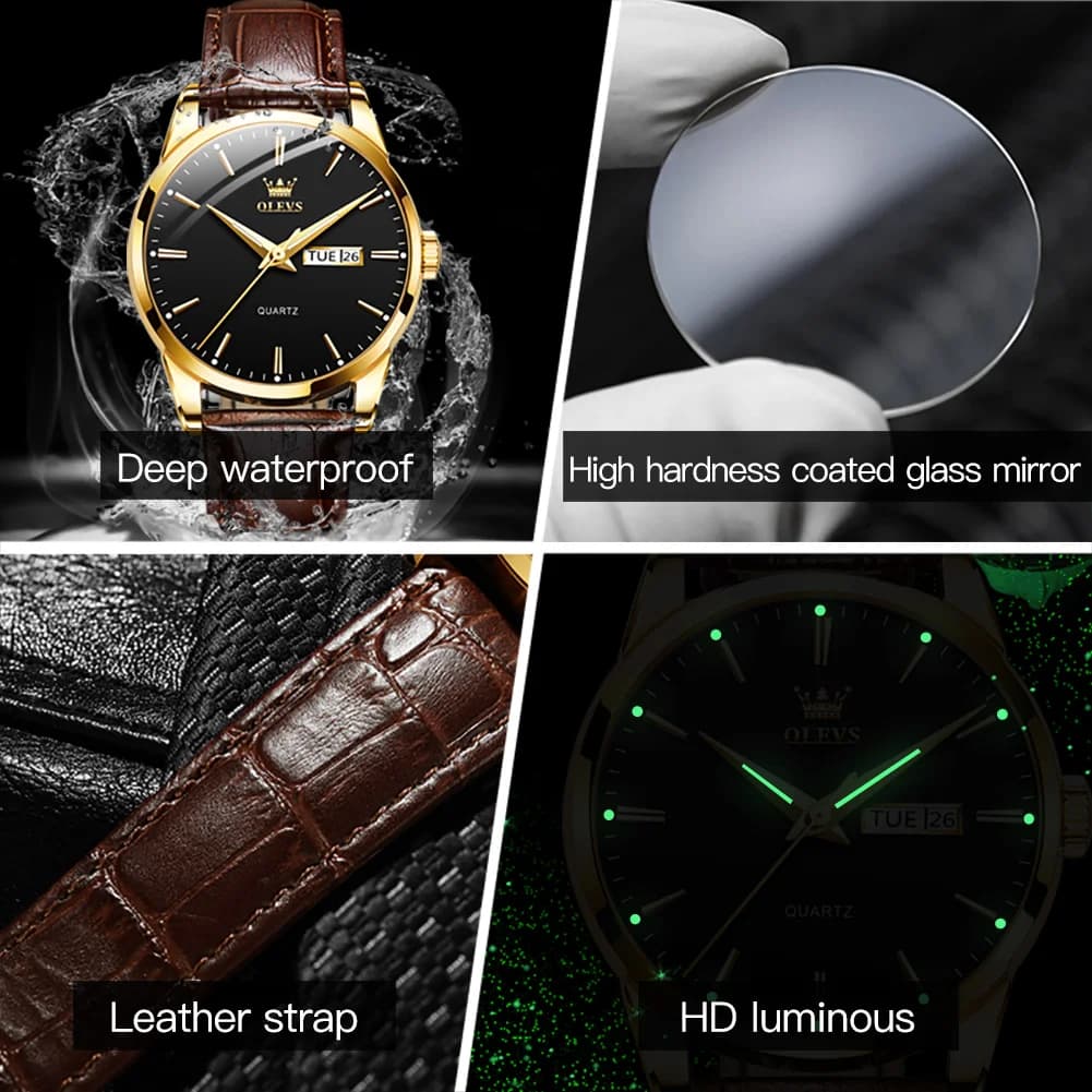 Montre homme OLEVS Classic Quartz étanche bracelet cuir - montre sport et affaires calendrier TOP Brand 6898
