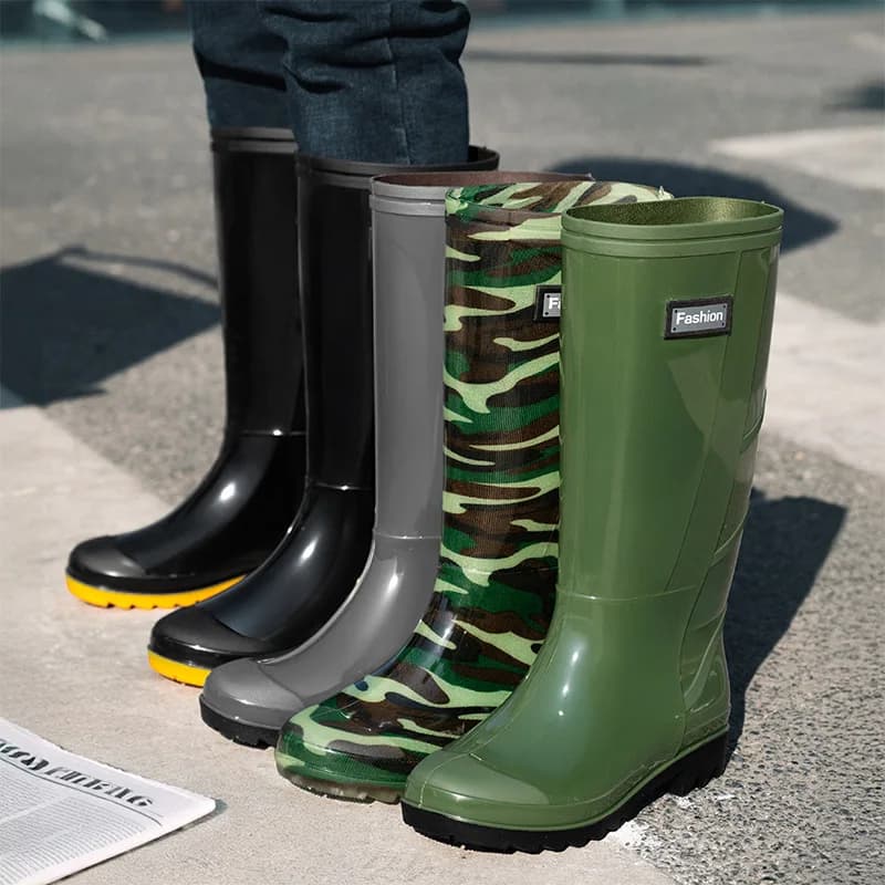 Bottes de pluie camouflage homme hautes doublure polaire semelle tendon waterproof pêche