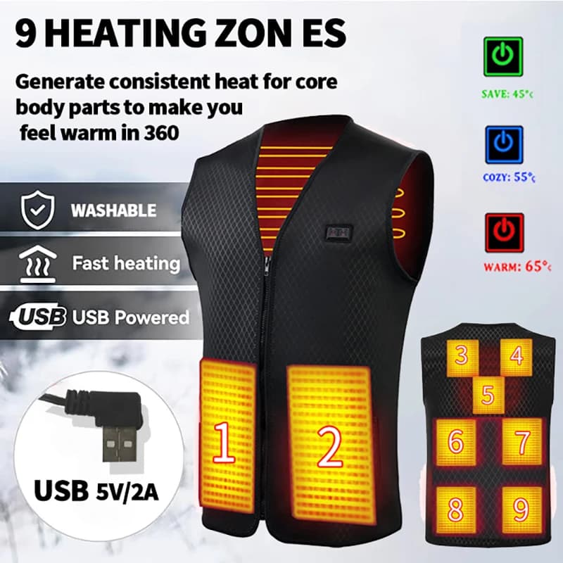 Veste chauffante homme femme USB pour camping et sport avec technologie graphene