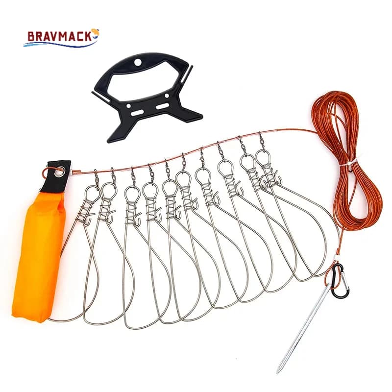 Corde à poissons avec serrure et mousqueton - Lanière inox 5m pour transporter et conserver vos prises