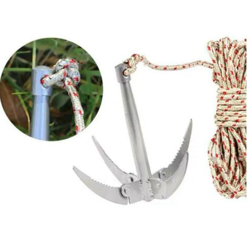 Grappin de Survie Pliant avec Corde - Ancrage Bateau Canoë Pêche Outils Extérieur Robustes