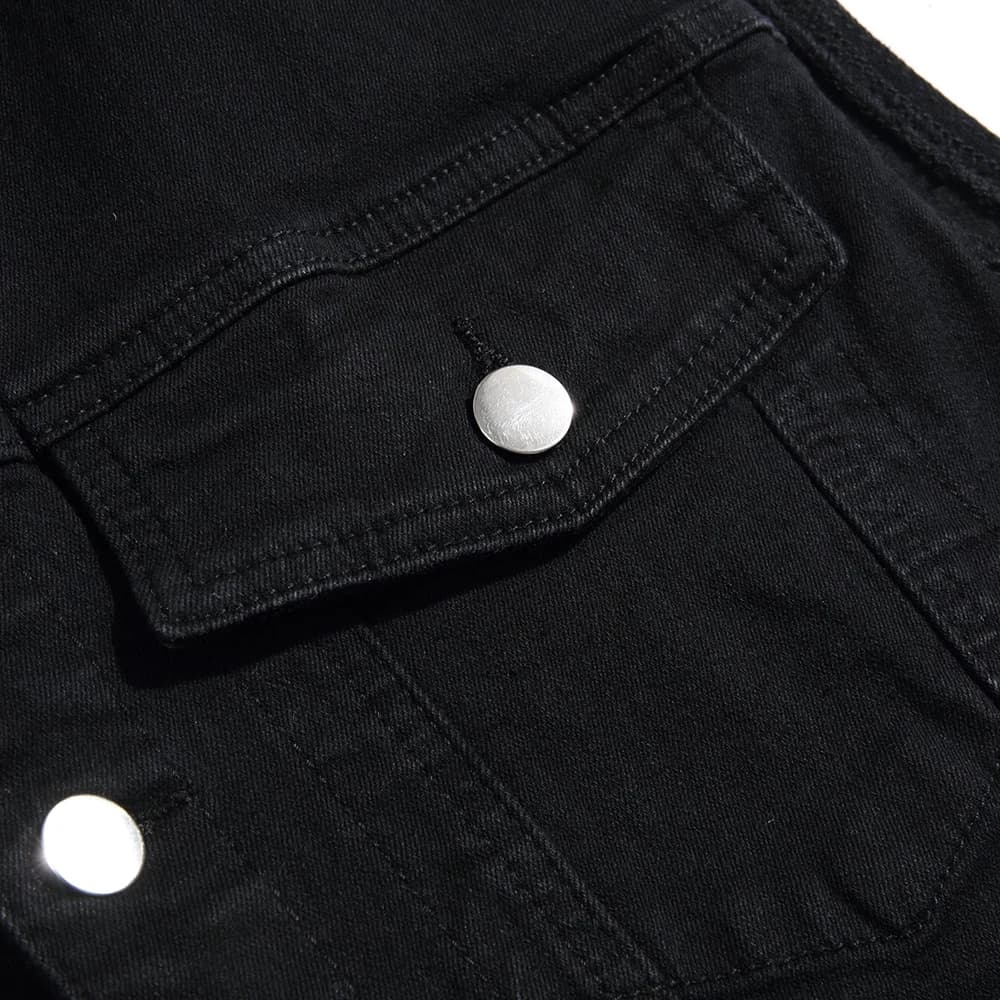 Gilet denim noir classique sans manches cargo coton polyvalent pour pêche décontractée homme