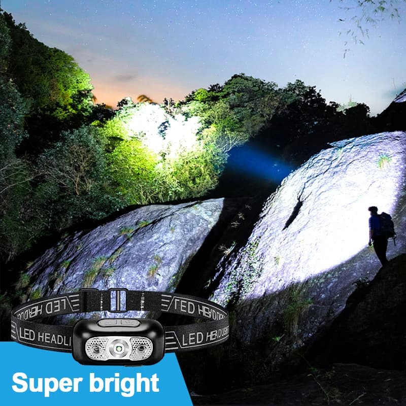 Mini lampe frontale LED portable rechargeable détecteur induction puissant travail urgence