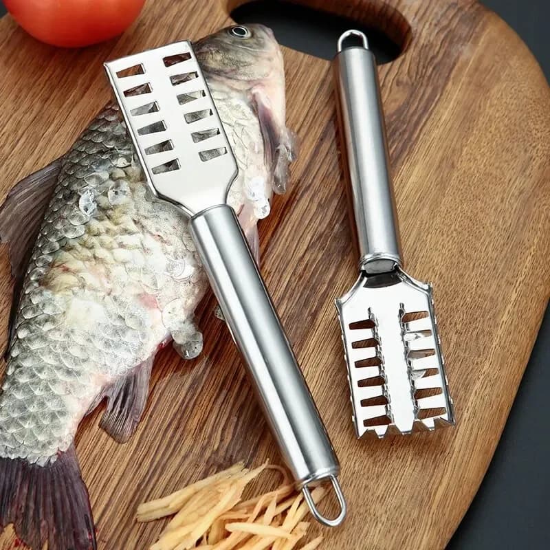Couteau à écailler inox dentelé - Outil professionnel pour éviscérer et fileter le poisson