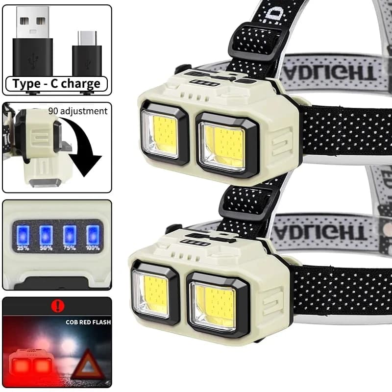 Lampe frontale LED à induction rechargeable Type-C pour pêche et camping - 4 modes étanche
