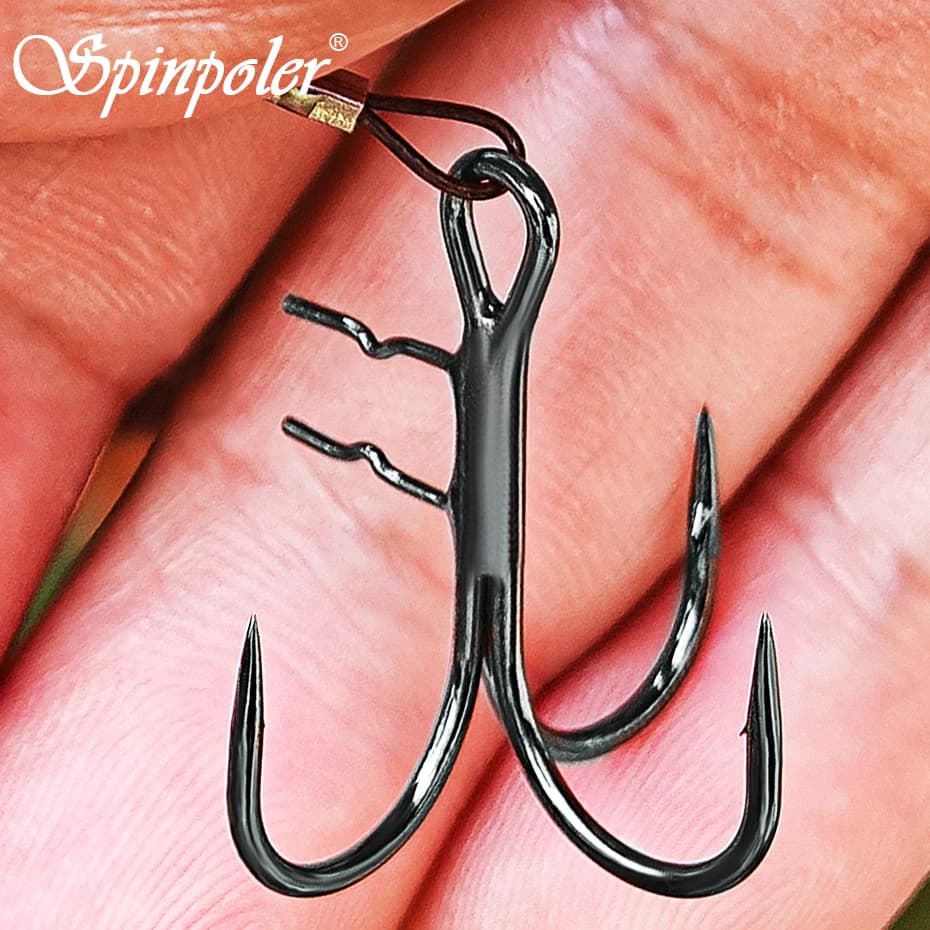 Hameçons triple T renforcés Spinpoler 2X, tiges soudées pour leurres shad, nickel noir, tailles 4 à