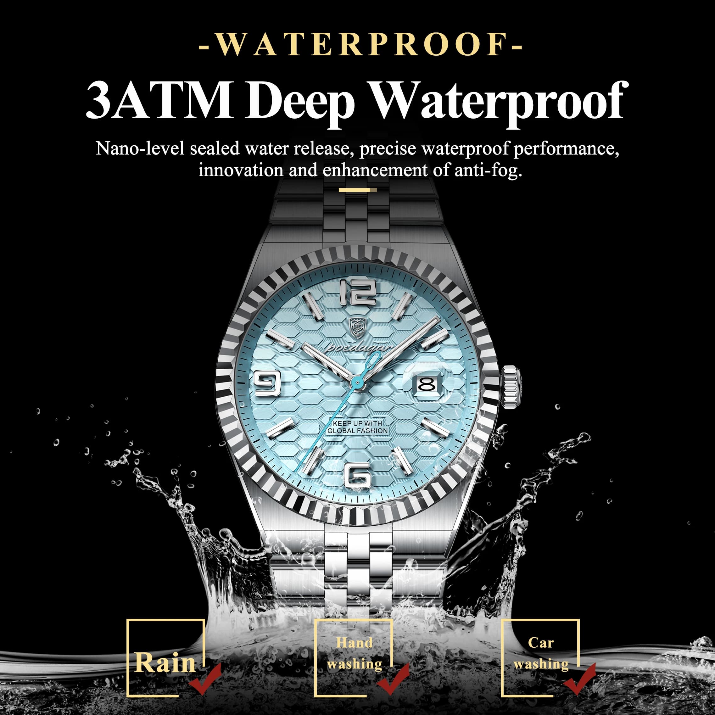 Montre homme luxe POEDAGAR étanche lumineuse avec date boîtier acier inoxydable quartz cadeau élégant