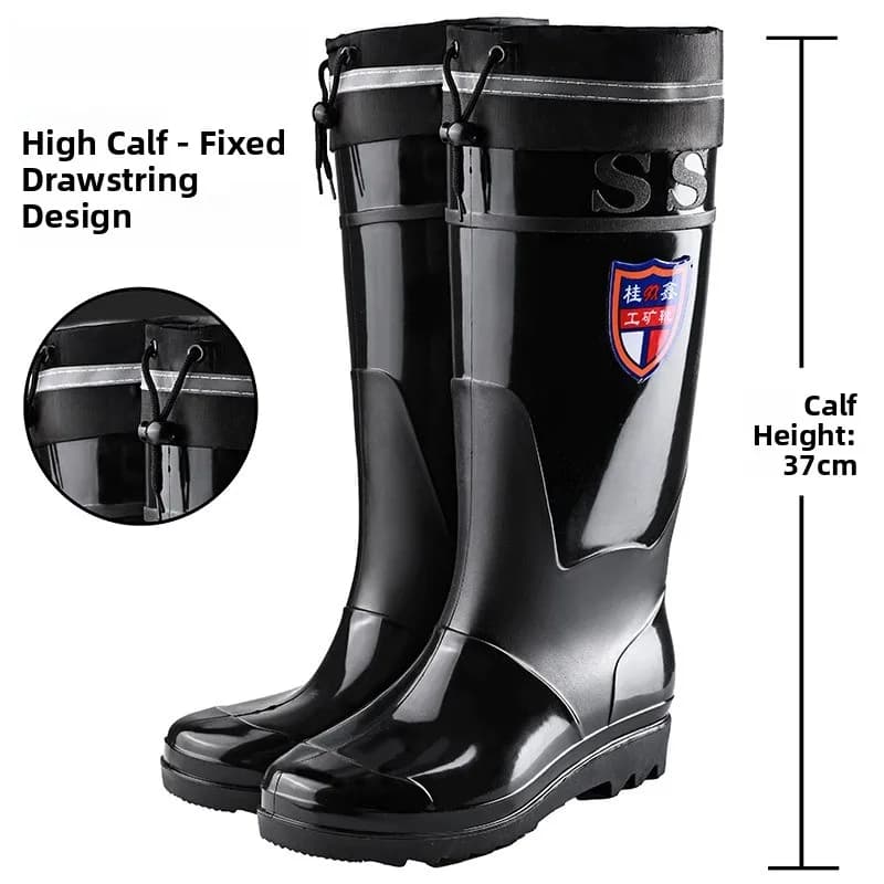 Bottes de pluie homme haute tube noires étanches anti-dérapantes pour cuisine et extérieur
