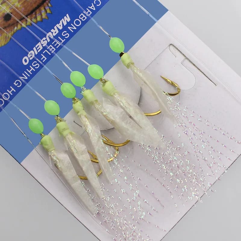 5 montages sabiki avec perles lumineuses - Bas de ligne pêche avec hameçons acier carbone pour eau douce et mer