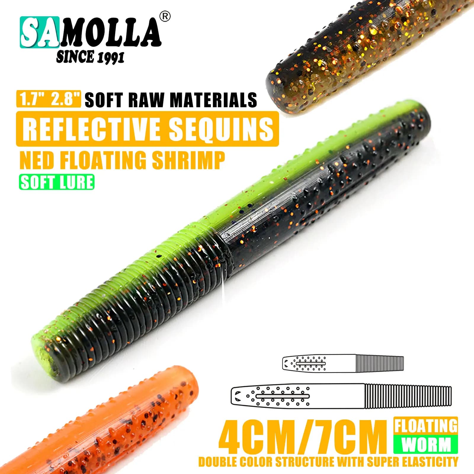 Leurres souples SAMOLLA vers flottants pour bass en rig ned et wacky sans plomb