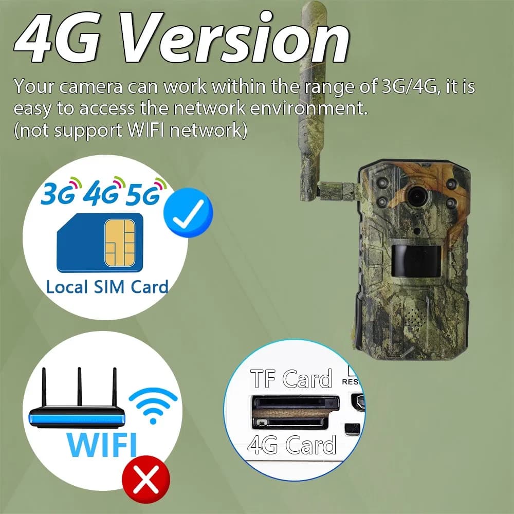 Caméra trail solaire 4G 4K 14MP - Détection PIR 20m vision nocturne 30m autonomie illimitée