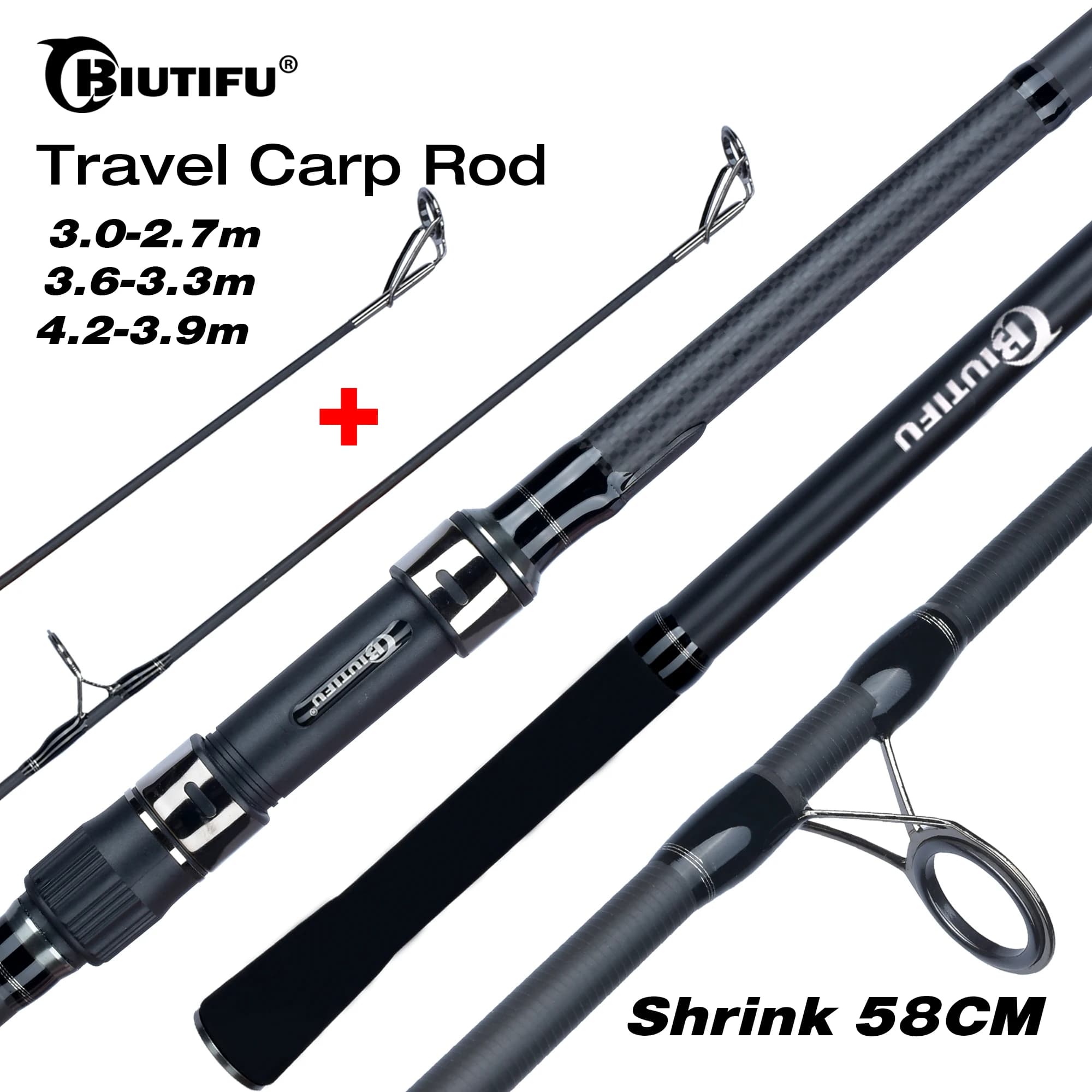 Canne à carpe BIUTIFU 2Tips 3.5lb 7 sections carbone 30t pour pêche du bord casting 60-150m