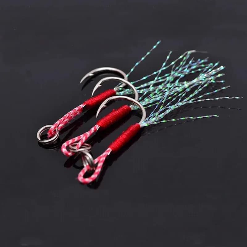 20/100pcs Slow Jigging Assist Hook Barbed Single Jig avec plumes - Hameçons acier carbone pêche