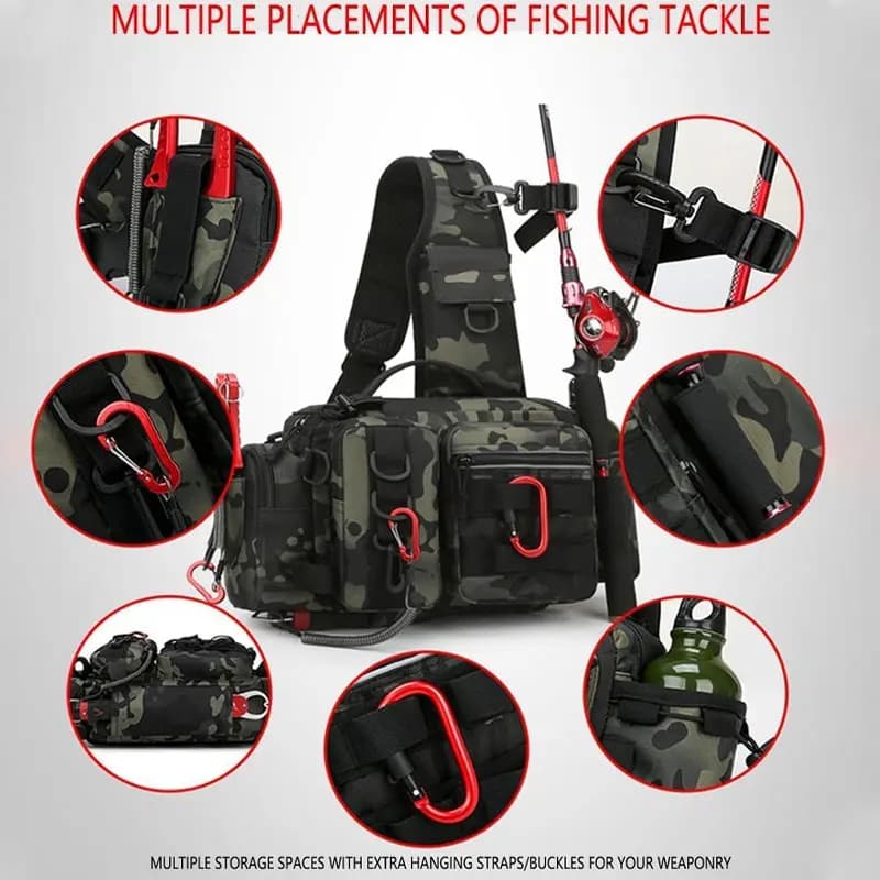 Sac de pêche Luya à multiples compartiments avec sangle ajustable et fermeture éclair pour matériel