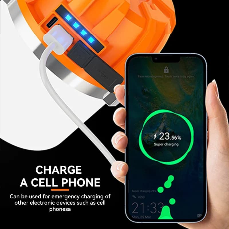 Lampe de camping LED 500W rechargeable USB pour pêche nocturne et urgences en plein air