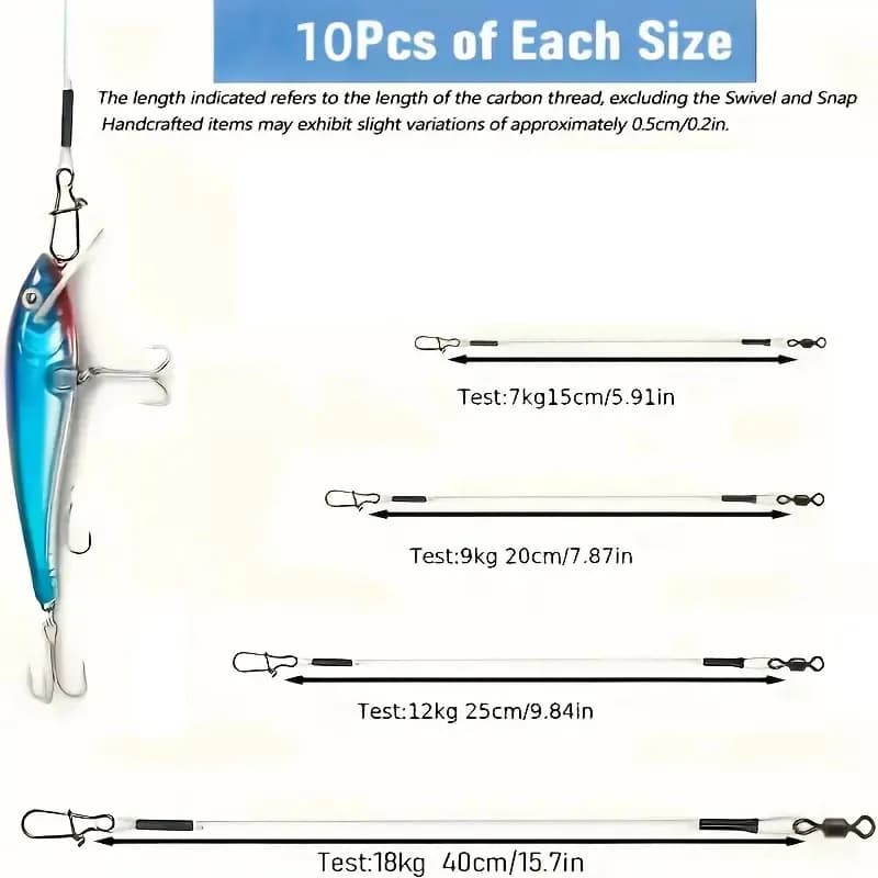 10 bas de ligne fluorocarbone anti-morsure avec émerillons - Faible visibilité eau douce et mer