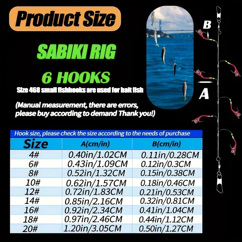 8 packs de montages sabiki taille 4-18 avec perles lumineuses pour pêche nocturne au maquereau