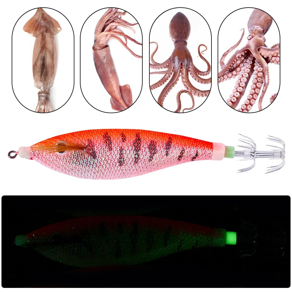 Leurre de pêche lumineux appât calmar crevette seiche 11cm 13.4g avec plomb intégré pour la pêche en mer