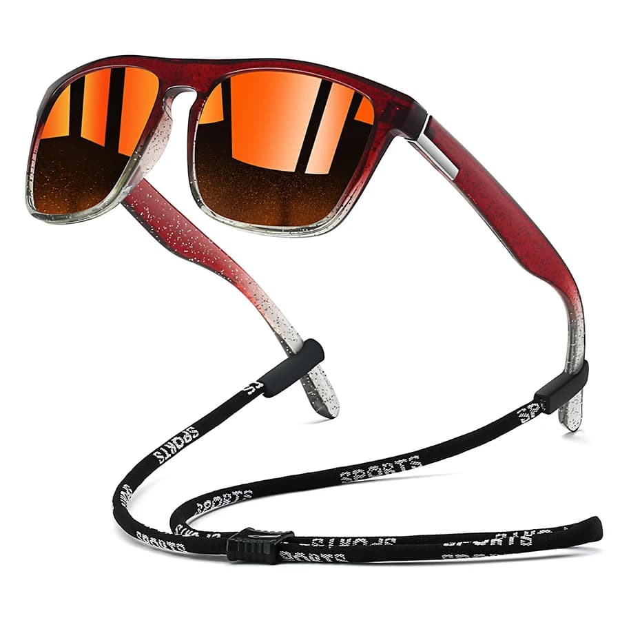 Lunettes de soleil avec chaîne pour pêche et conduite - Monture carrée classique - Légères et colorées