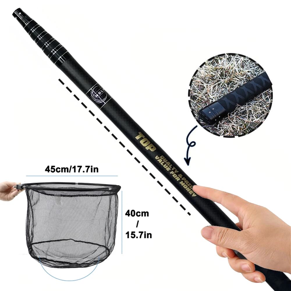 Filet de pêche portable MBLN ultra-léger 414g, manche carbone 328cm et tête aluminium pour atterrissage