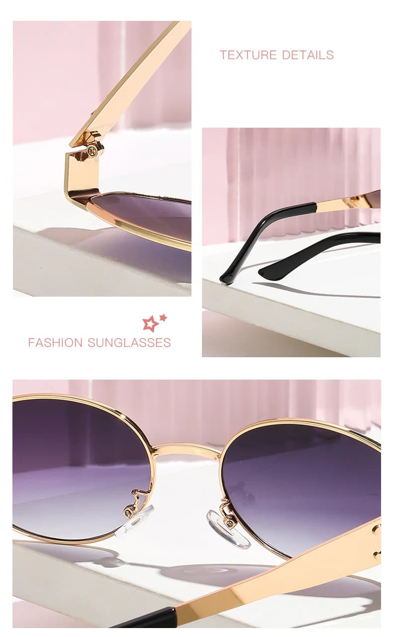 Lunettes de soleil designer ovales métal doré - Style rétro glamour pour pêcheurs élégants hommes et femmes