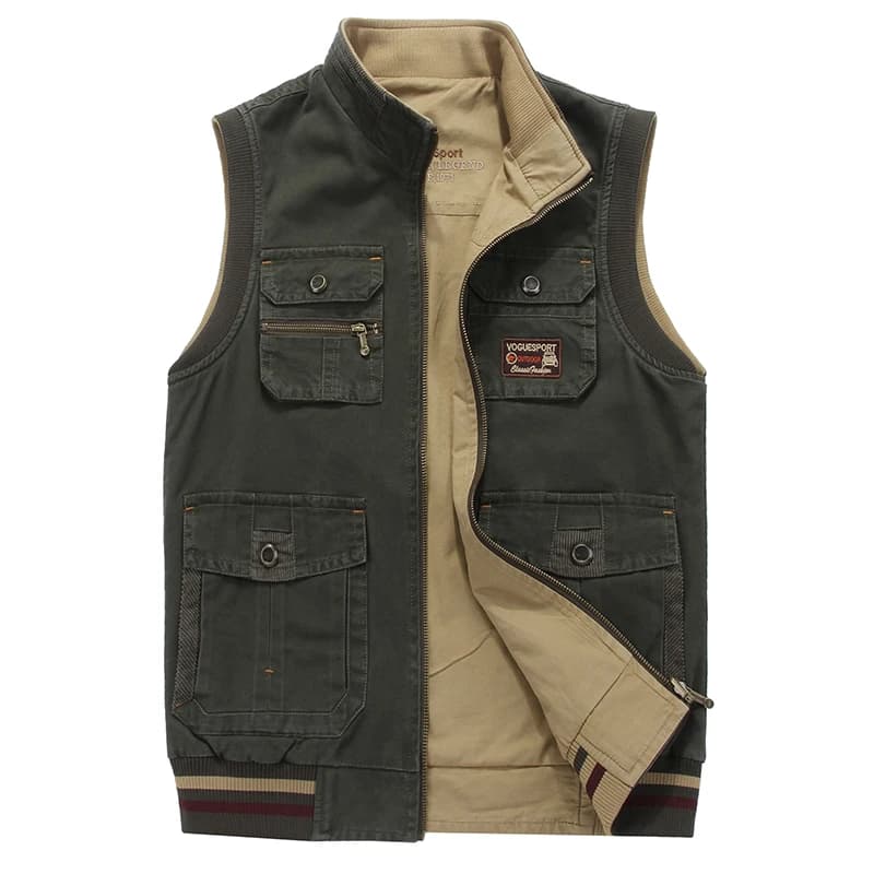 Veste coton homme 8XL automne multi-poches - Veste sans manches pour photographe casual grande taille